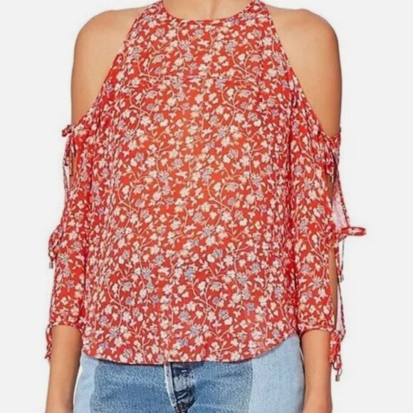 NWOT Veronica Beard Flynn Floral Silk Cold Shoulder Halter Neck Blouse XS $344 - Picture 1 of 13